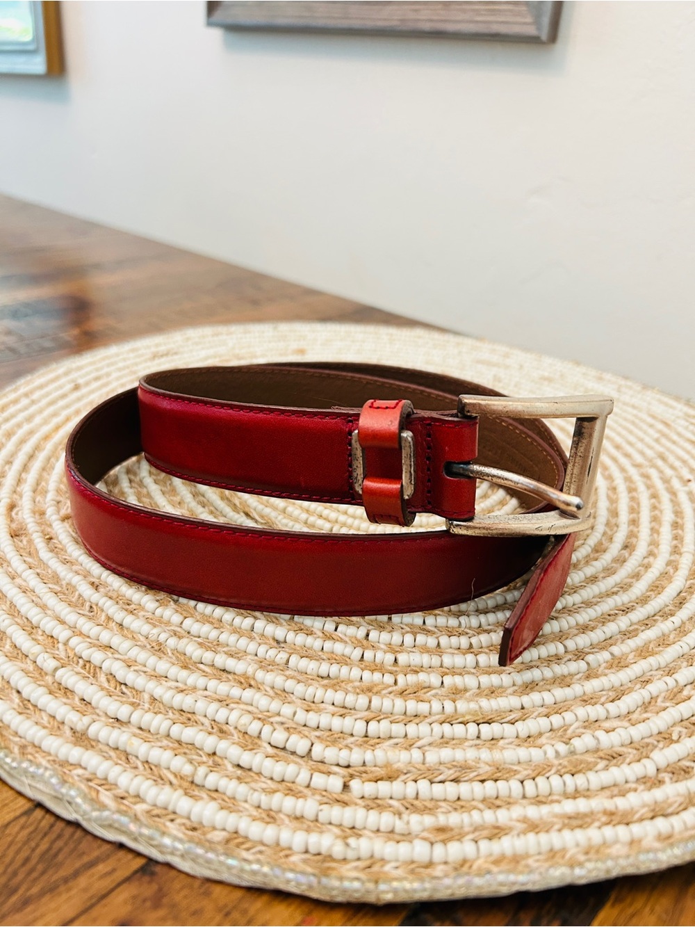 Fossil Leather Dress Belt in Cognac with Brushed Metal Buckle
